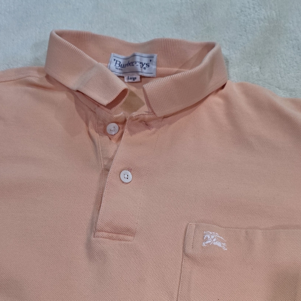 Vintage Burberrys Classic Short Sleeve Polo Shirt w/Chest Pocket in Soft Peach. - Picture 5 of 9